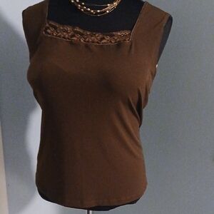 Brown Lace Trim Women's Top/Cami